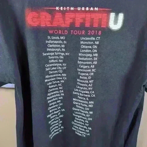 Keith Urban T-Shirt Mens  Large 2018 GraffitiU World Tour Double Sided Black - Picture 5 of 5
